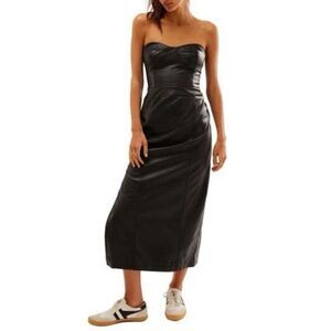 NWT Free People Mira Corset Faux Leather Black Exposed Zipper Dress Women's 4